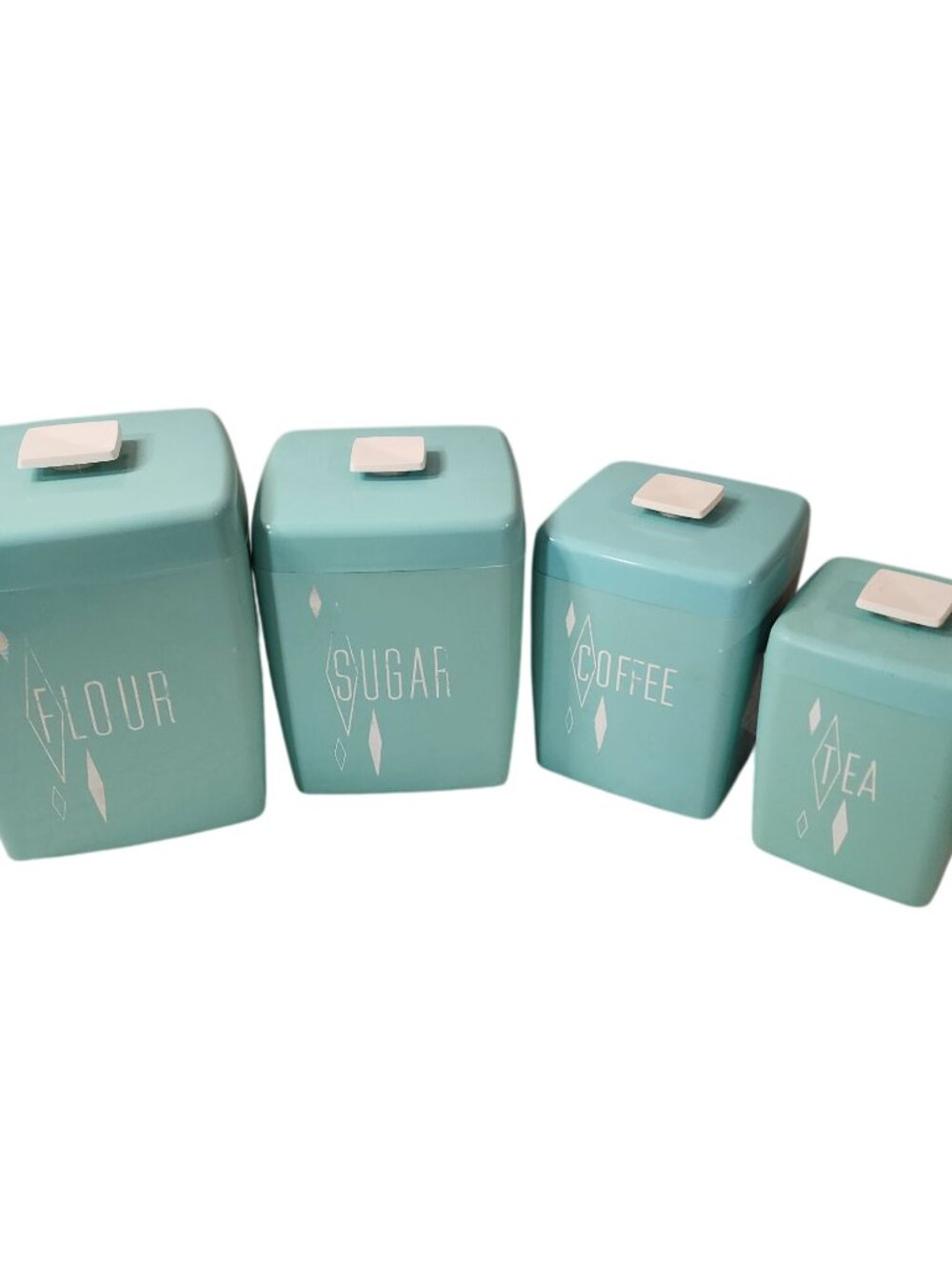 Vintage Lustro Ware 4 Canister Set Plastic Turquoise With Lids 1950s AS IS